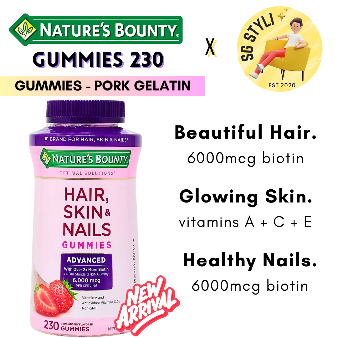 Nature's Bounty Hair, Skin, Nails Gummies 140/230 Vitamins (Biotin Boost)