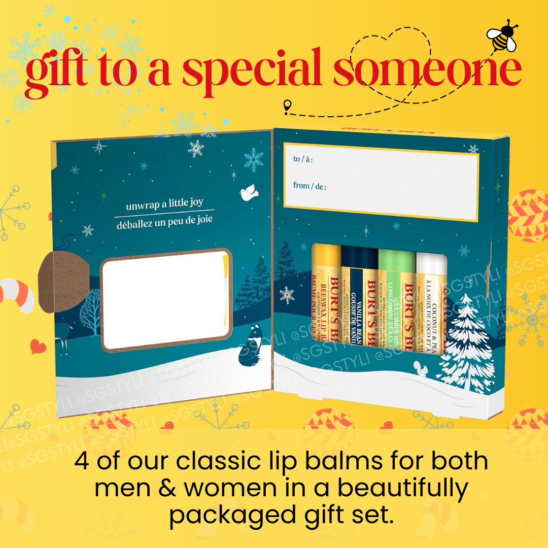 Burt's Bees Lip Balm Gift Set 4 Lip Balms in Original/Coconut & Pear All Natural