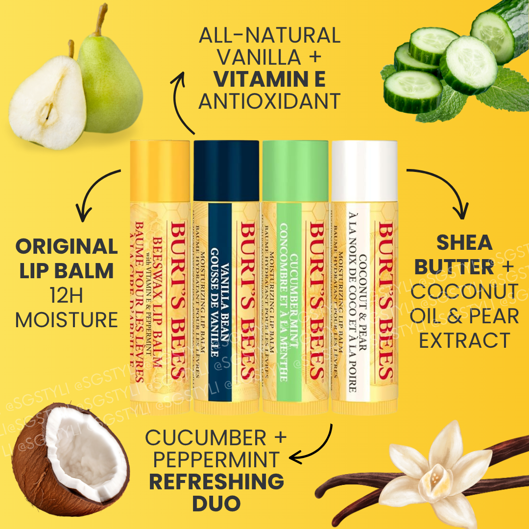 Burt's Bees Lip Balm Gift Set 4 Lip Balms in Original/Coconut & Pear All Natural