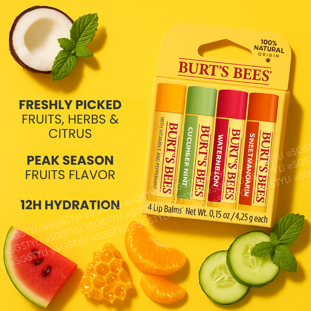 Burt's Bees Lip Balm Gift Set 4 Lip Balms in Original/Coconut & Pear All Natural