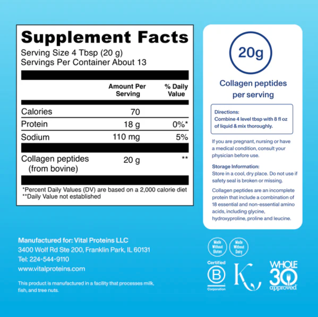 Vital Proteins Collagen Peptides 567g/680g Unflavored Value Size