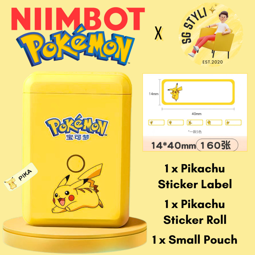 Niimbot D110 Label Printer Pikachu Pokemon Portable Thermal Label Maker + 1 FREE PIKACHU ROLL
