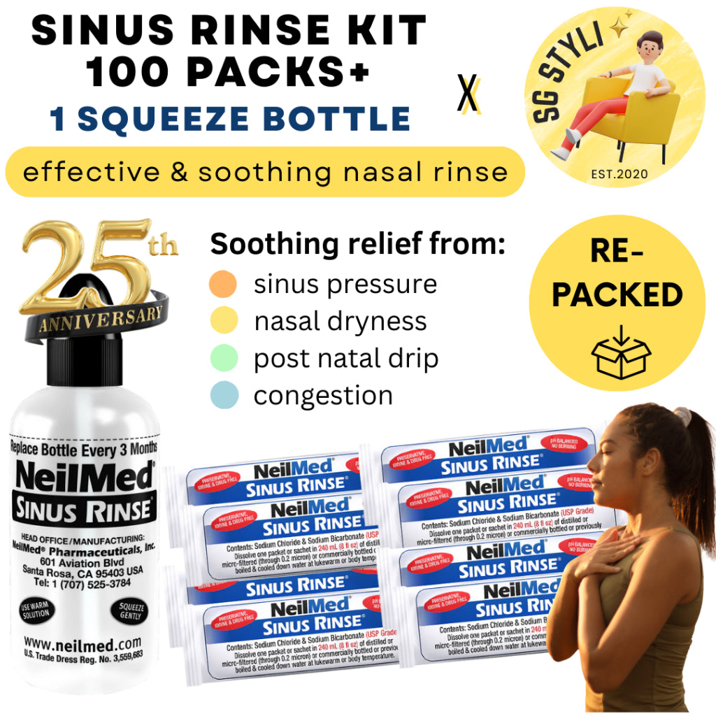 Neilmed Sinus Rinse Combo Kit 250 Packs + 2 Squeeze Bottles + 1 Saline Spray 75ml