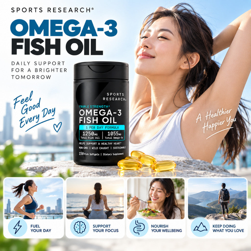 Sports Research Triple Strength 1250mg Omega-3 Fish Oil, 150 Fish Softgels from Wild Alaska Pollock
