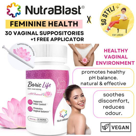 NutraBlast Boric Vaginal Suppositories 30's Intimate Health (Made in USA)