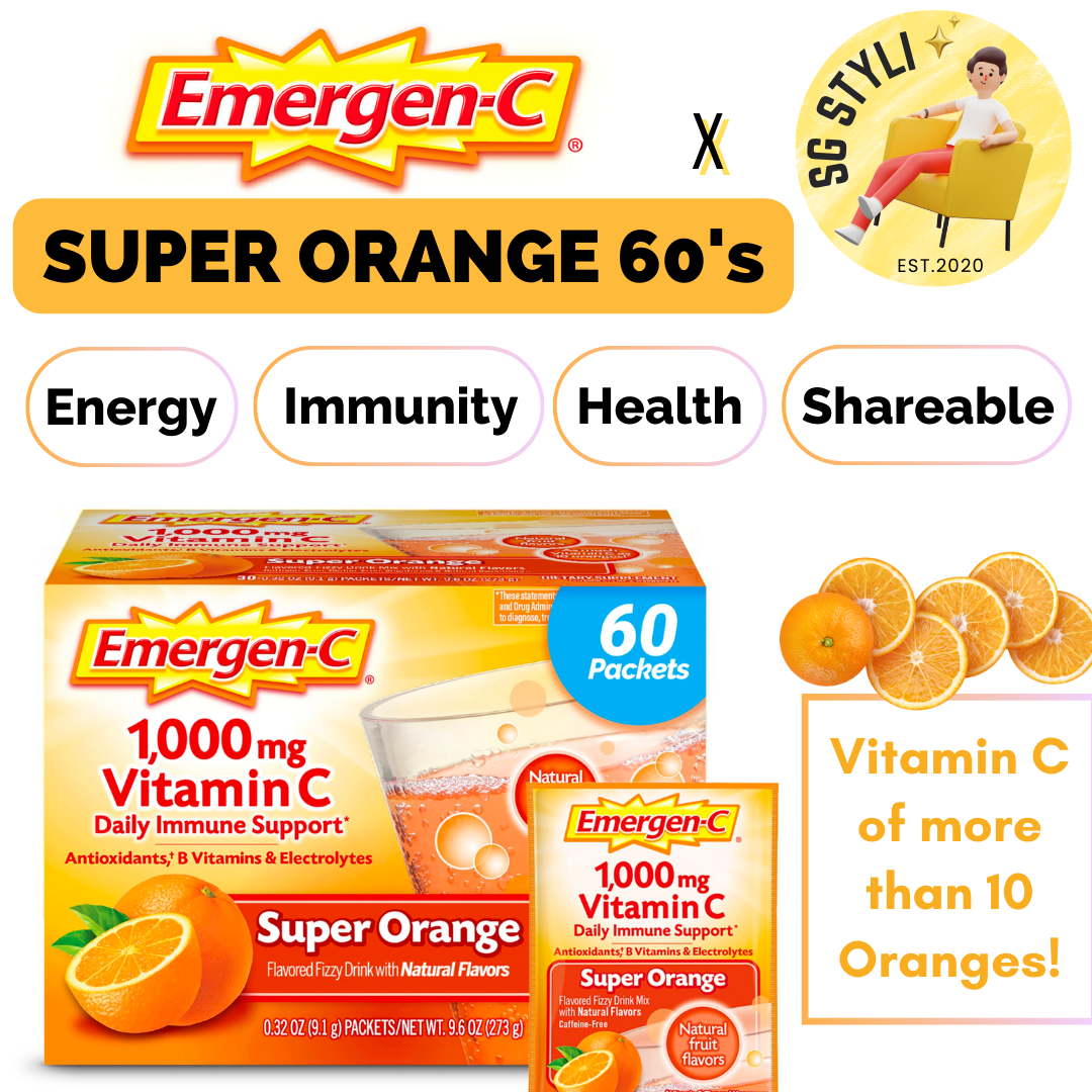 Emergen-C 1000mg Vitamin C Powder for Daily Immune Support 30 Packets (Orange/Raspberry/Tangerine)