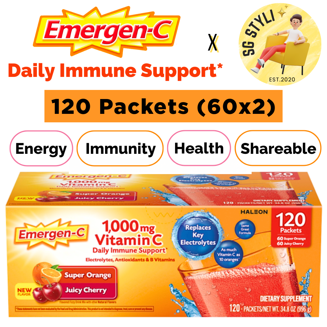 Emergen-C 1000mg Vitamin C Powder for Daily Immune Support 30 Packets (Orange/Raspberry/Tangerine)