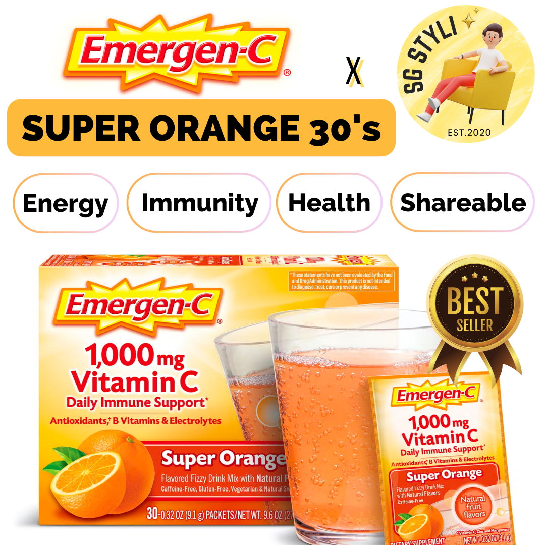 Emergen-C 1000mg Vitamin C Powder for Daily Immune Support 30 Packets (Orange/Raspberry/Tangerine)