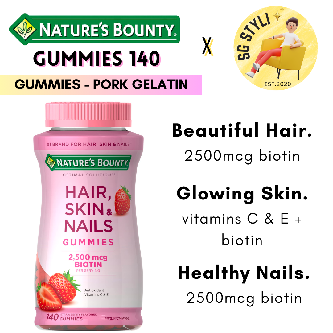 Nature's Bounty Hair, Skin, Nails Gummies 140/230 Vitamins (Biotin Boost)