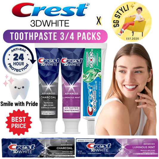 Crest Charcoal/Scope Whitening + Intensive Clean Toothpaste 419g Value 3/4 Packs