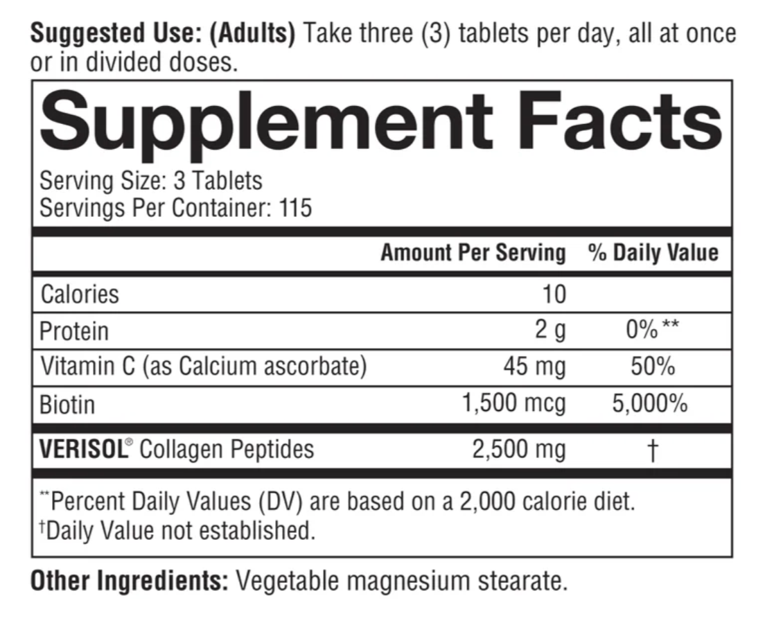 Youtheory Collagen Verisol 345 Tablets + Vitamin C + Biotin