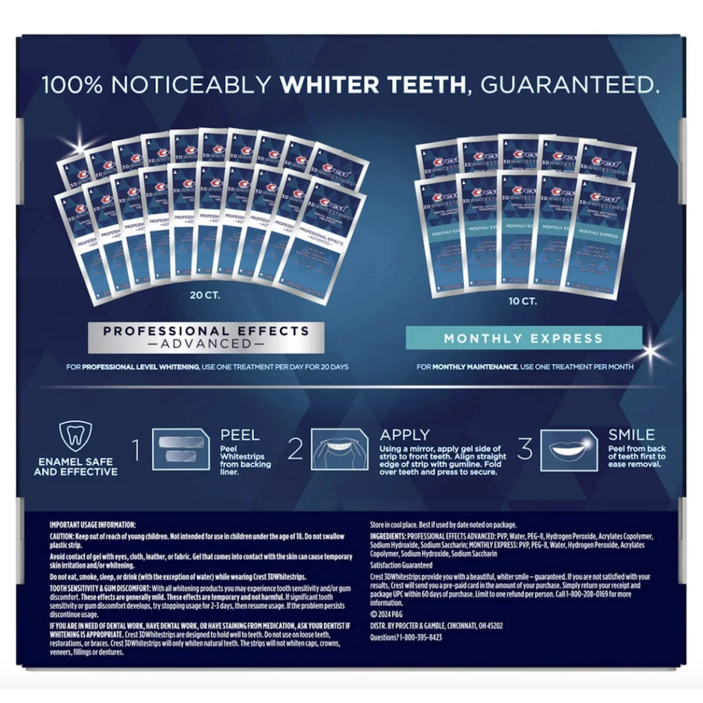 Crest 3D White Strips Professional Effects Advanced 40 + 20 Strips Whitening Kit 30 Treatments