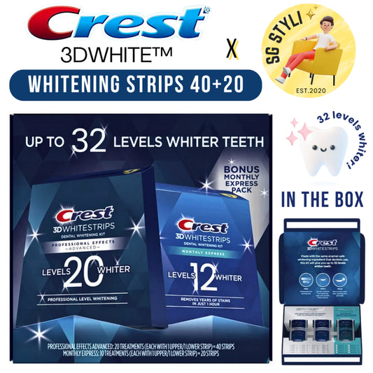 Crest 3D White Strips Professional Effects Advanced 40 + 20 Strips Whitening Kit 30 Treatments