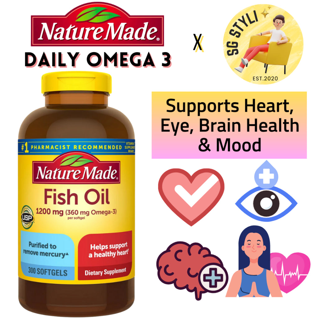 Nature Made Fish Oil Omega 3 1200mg 300 Softgels EPA DHA Heart, Eye, Brain Health