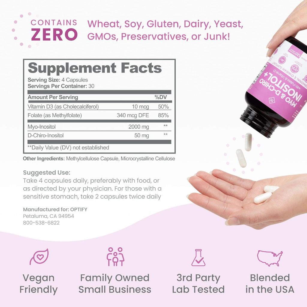 Premium Inositol Supplement - Myo-Inositol & D-Chiro Inositol + Folate & Vitamin D, PCOS