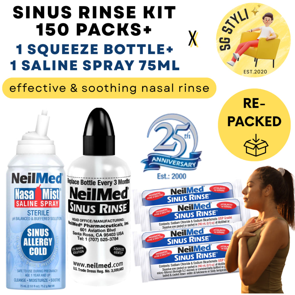 Neilmed Sinus Rinse Combo Kit 250 Packs + 2 Squeeze Bottles + 1 Saline Spray 75ml