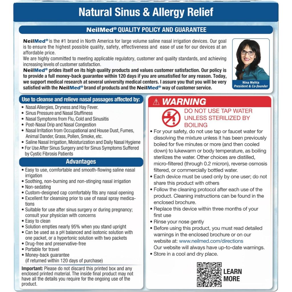 Neilmed Sinus Rinse Combo Kit 250 Packs + 2 Squeeze Bottles + 1 Saline Spray 75ml