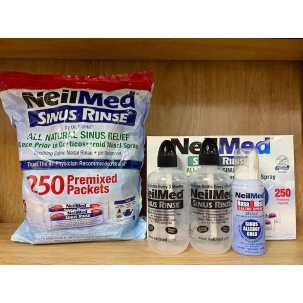 Neilmed Sinus Rinse Combo Kit 250 Packs + 2 Squeeze Bottles + 1 Saline Spray 75ml