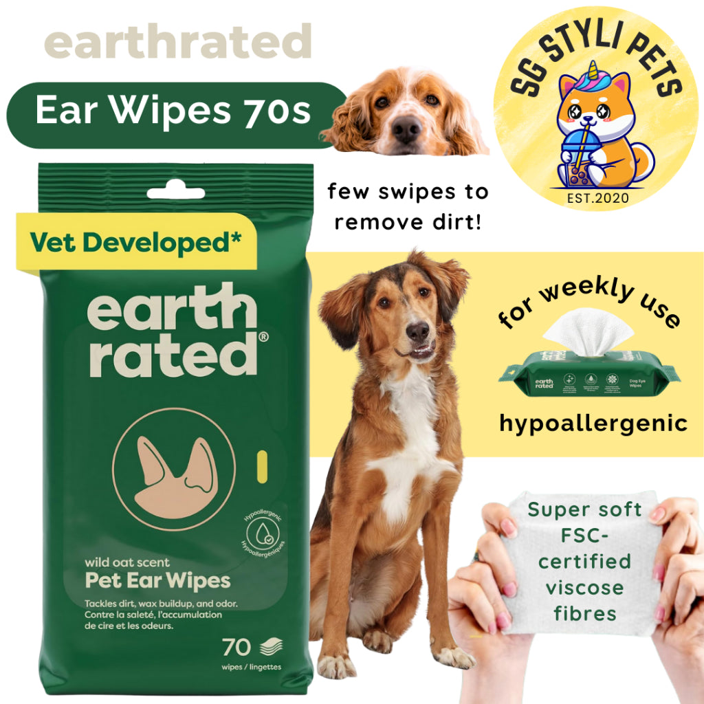 Earth Rated Pet Eye Wipes/ Ear Wipes 70 Pcs Vet Developed Hypoallergenic Gentle