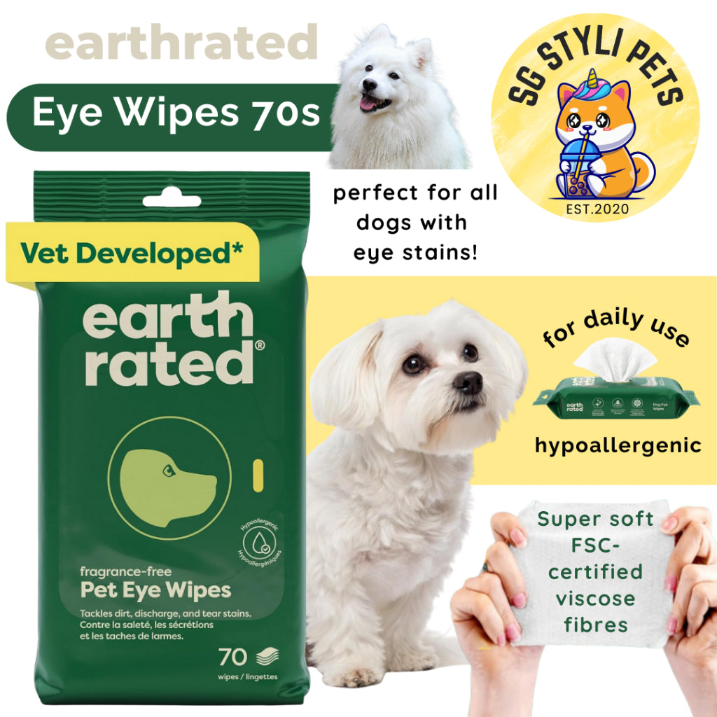 Earth Rated Pet Eye Wipes/ Ear Wipes 70 Pcs Vet Developed Hypoallergenic Gentle