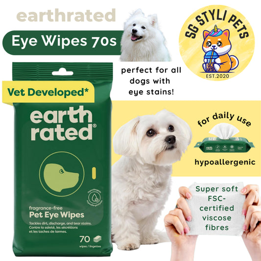 Earth Rated Pet Eye Wipes/ Ear Wipes 70 Pcs Vet Developed Hypoallergenic Gentle