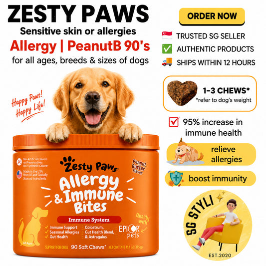 Zesty Paws Allergy & Immune Bites For Dogs Peanut Butter 90 Soft Chews Seasonal Allergy Immune Gut Health