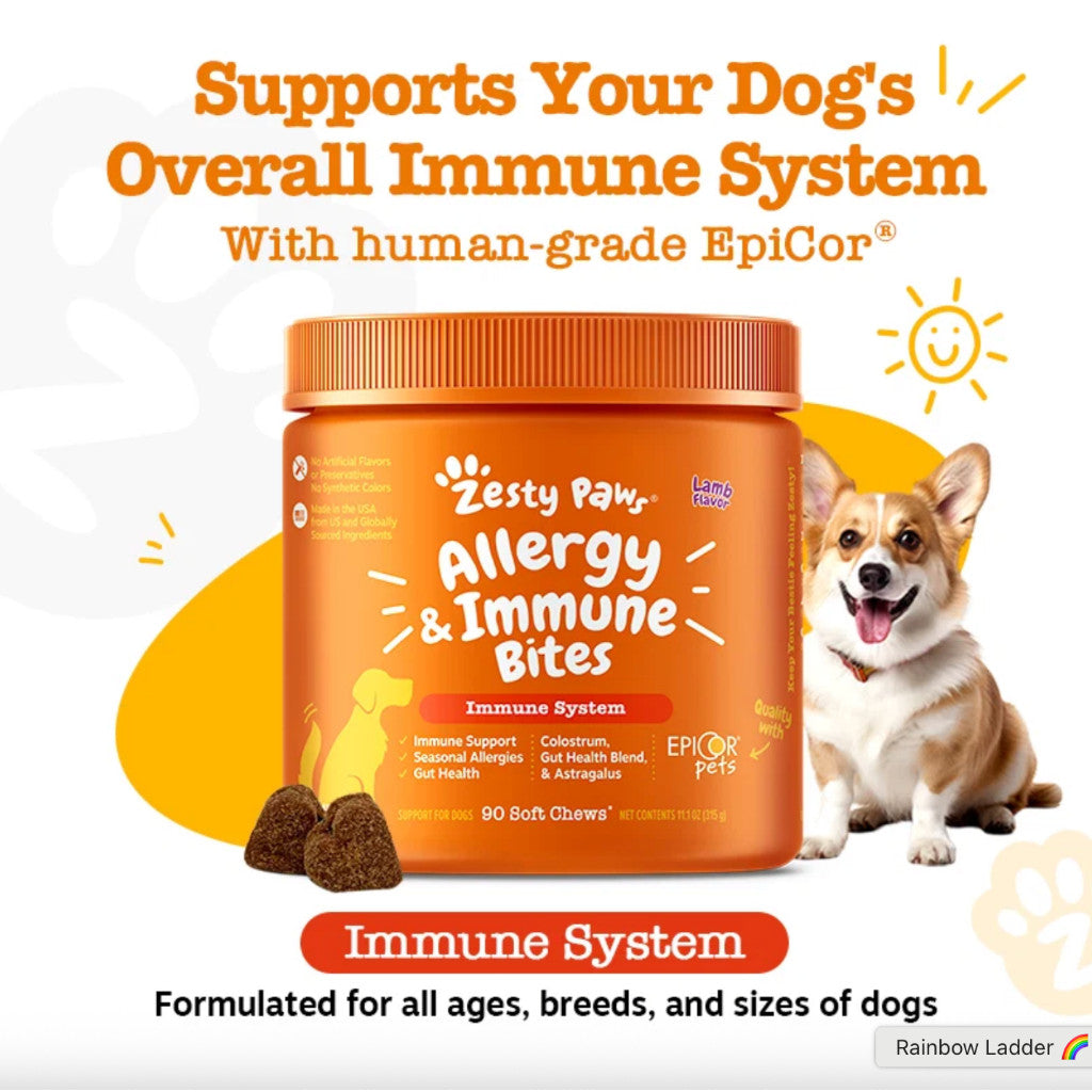 Zesty Paws Allergy & Immune Bites For Dogs Peanut Butter 90 Soft Chews Seasonal Allergy Immune Gut Health