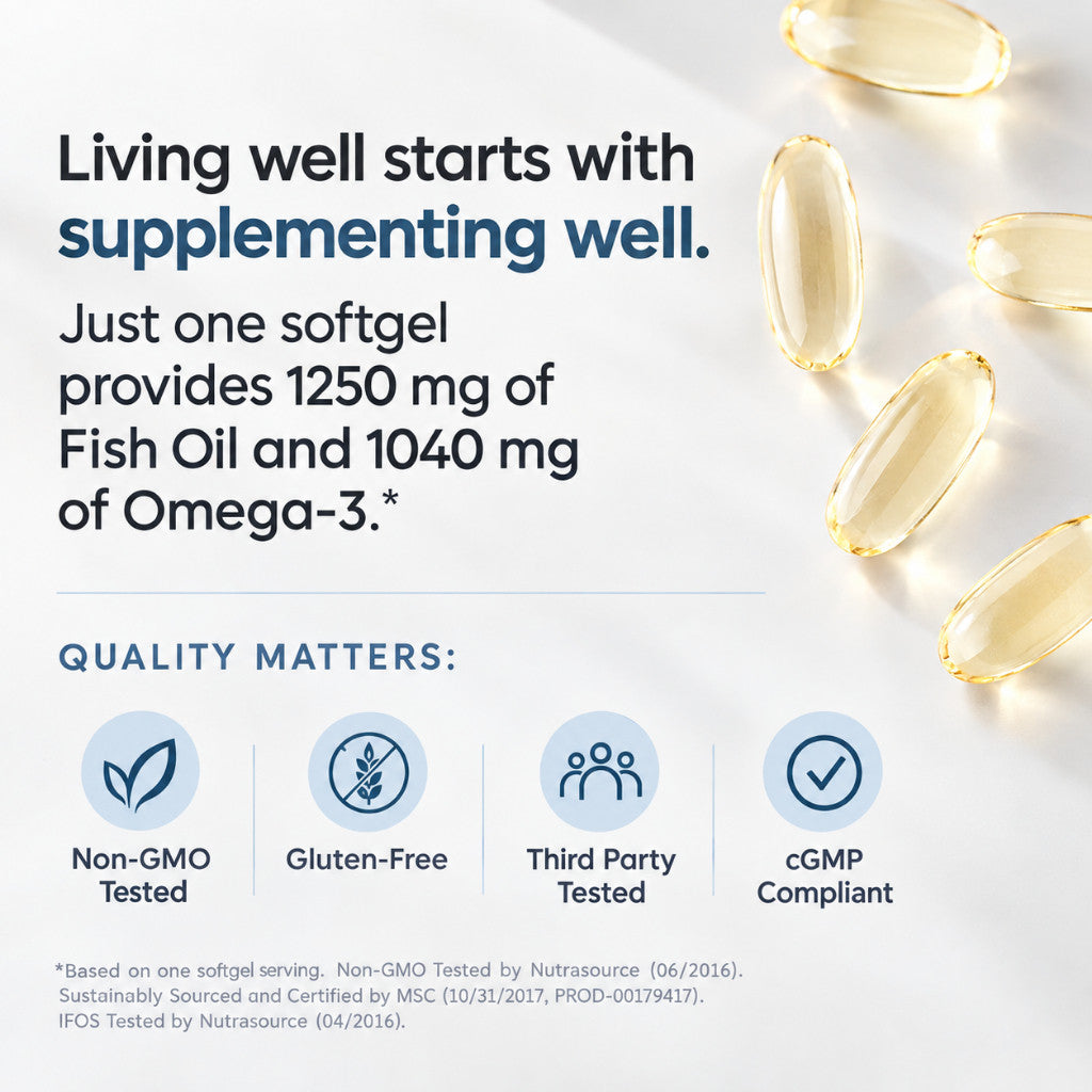 Sports Research Triple Strength 1250mg Omega-3 Fish Oil, 150 Fish Softgels from Wild Alaska Pollock