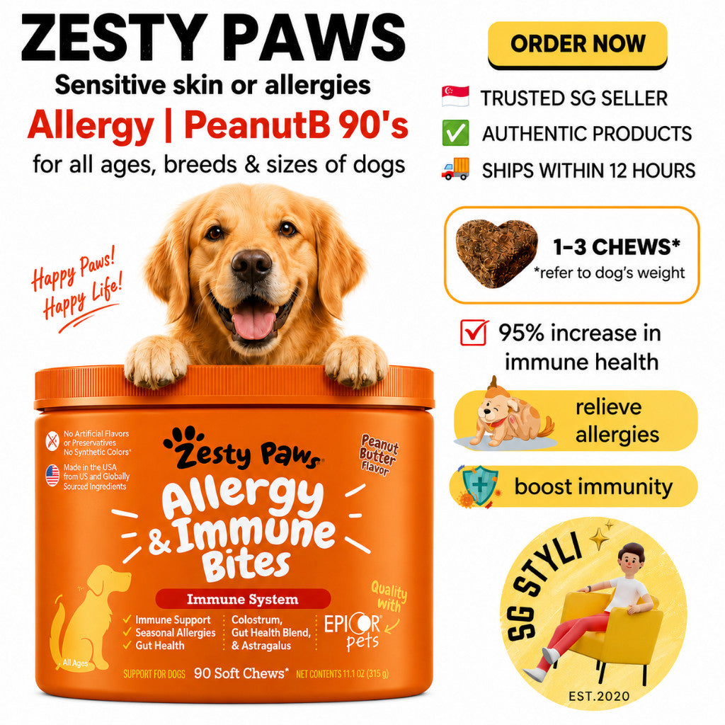 Zesty Paws Allergy & Immune Bites For Dogs Peanut Butter 90 Soft Chews Seasonal Allergy Immune Gut Health