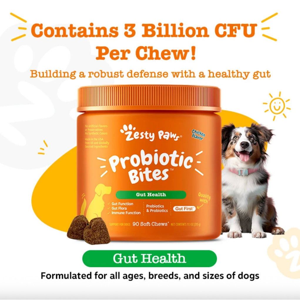 Zesty Paws Probiotic Bites - Chicken Flavor 90 Soft Chews EXP 01/2028